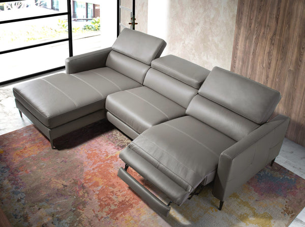 Relaxation sofa with left chaise longue in dark gray leather