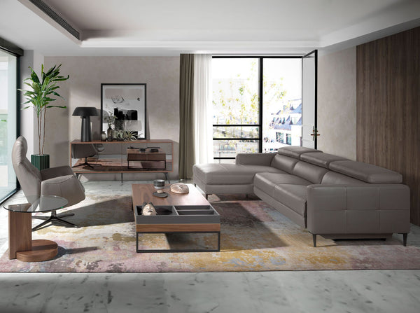 Relaxation sofa with left chaise longue in dark gray leather