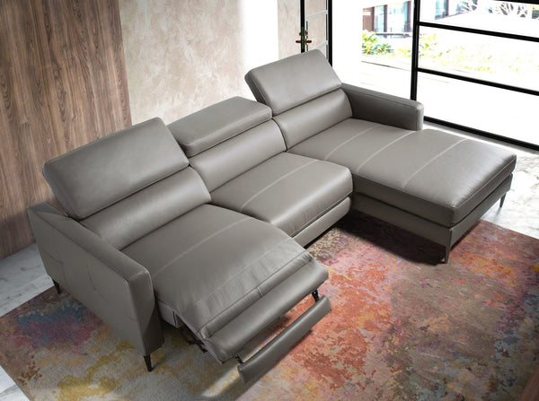 Relaxing chaise longue sofa in dark gray leather
