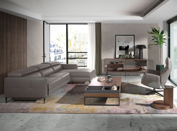 Relaxing chaise longue sofa in dark gray leather
