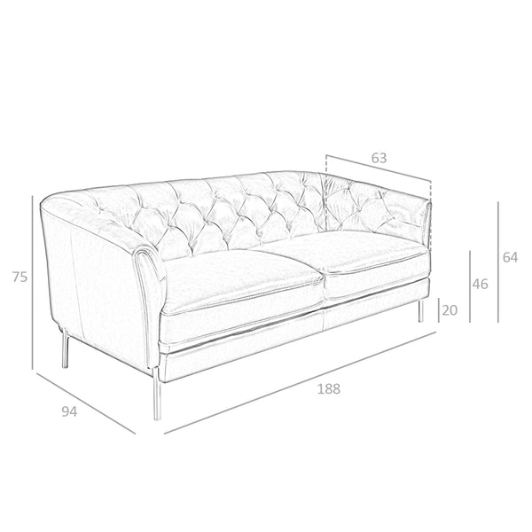 Chester 2-seater sofa in cognac brown leather