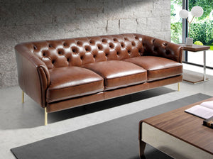 Chester 3-seater sofa in cognac brown leather