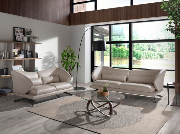 2-seater sofa in taupe gray leather