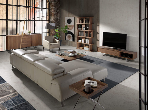 Left-hand chaise longue sofa in taupe leather