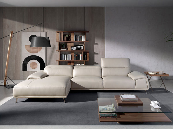 Left-hand chaise longue sofa in taupe leather