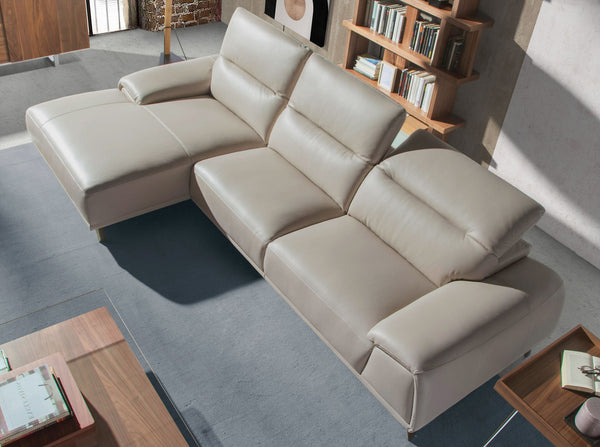 Left-hand chaise longue sofa in taupe leather