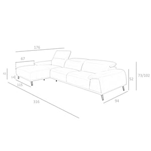 Left-hand chaise longue sofa in taupe leather