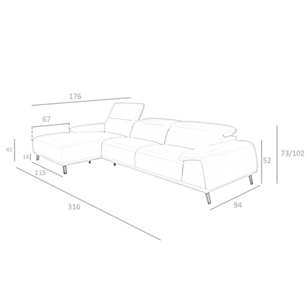 Left-hand chaise longue sofa in taupe leather