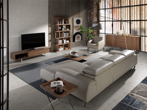 Right-hand chaise longue sofa in taupe gray leather