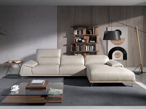 Right-hand chaise longue sofa in taupe gray leather
