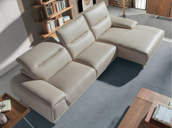 Right-hand chaise longue sofa in taupe gray leather