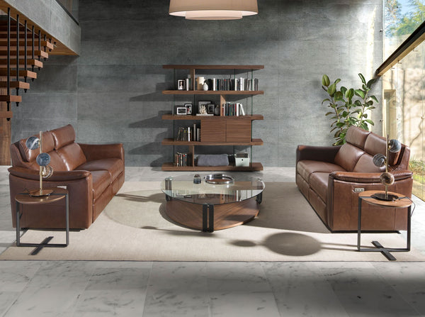 2-seater relaxation sofa in cognac brown leather