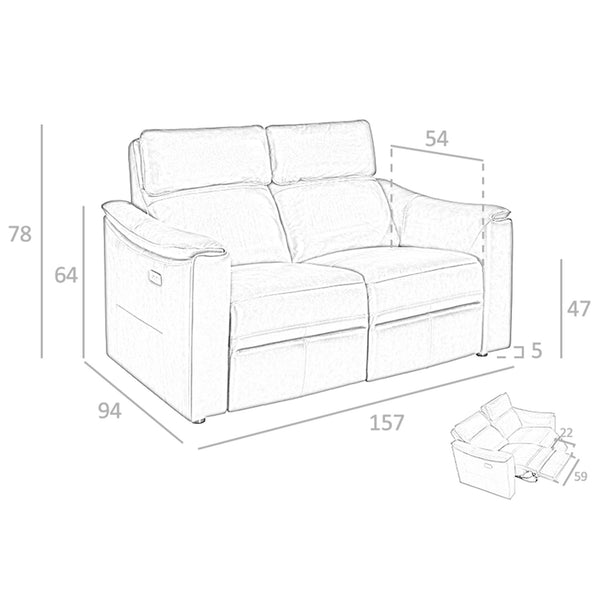 2-seater relaxation sofa in cognac brown leather