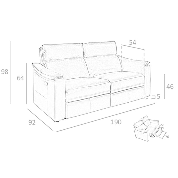 3-seater relaxation sofa in cognac brown leather