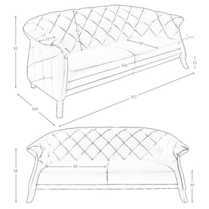 Chester 2-seater sofa in gray leather