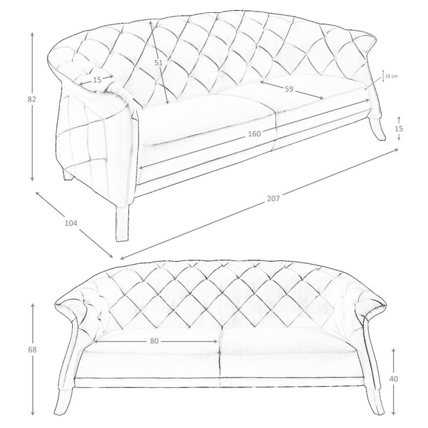 Chester 2-seater sofa in gray leather