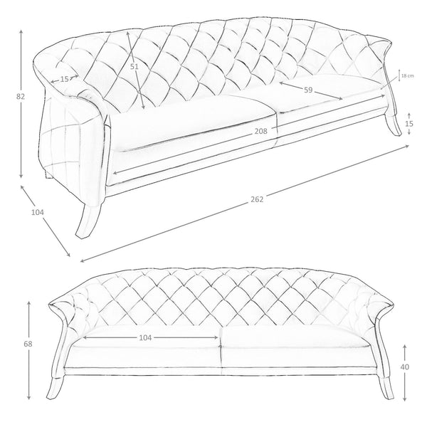 Chester 3-seater sofa in gray leather