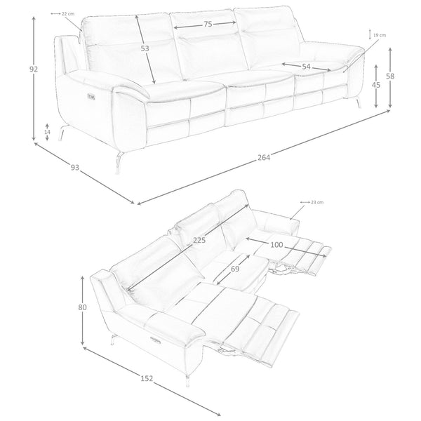 Relaxing 3-seater sofa in black leather