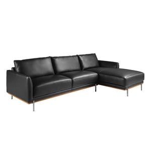 Right-hand chaise longue sofa in black leather