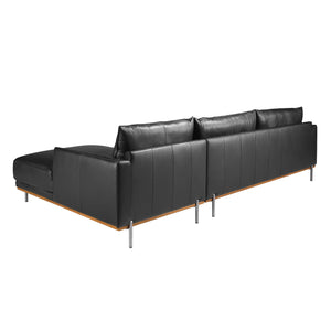 Right-hand chaise longue sofa in black leather