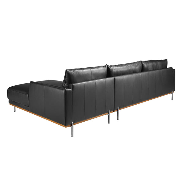Right-hand chaise longue sofa in black leather