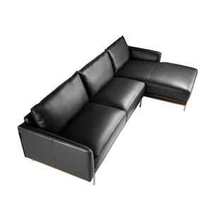 Right-hand chaise longue sofa in black leather