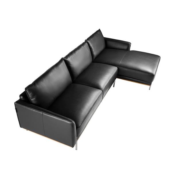 Right-hand chaise longue sofa in black leather