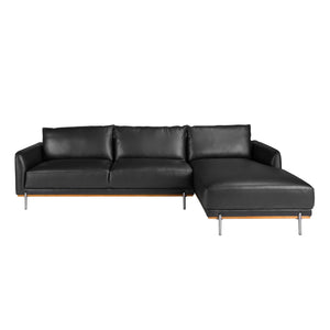Right-hand chaise longue sofa in black leather