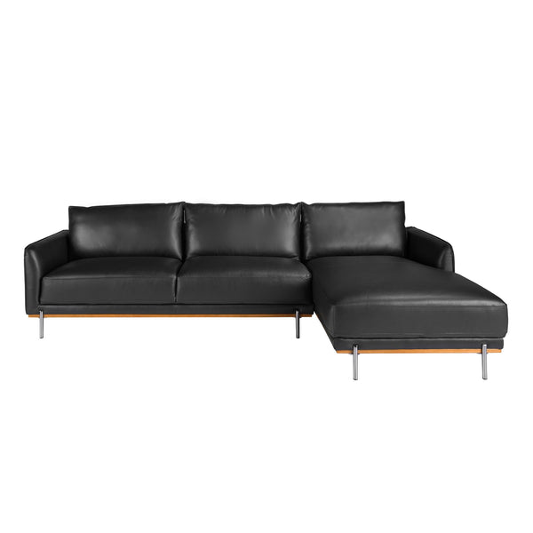 Right-hand chaise longue sofa in black leather