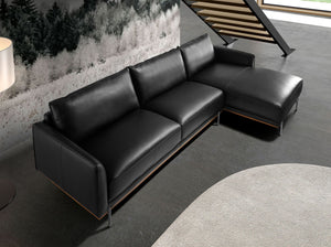 Right-hand chaise longue sofa in black leather