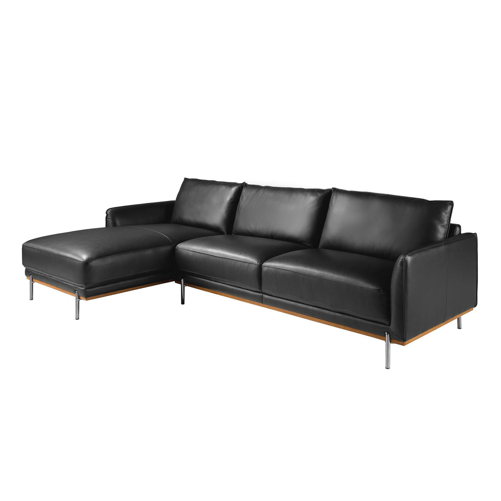 Left-hand chaise longue sofa in black leather