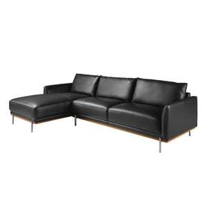 Left-hand chaise longue sofa in black leather