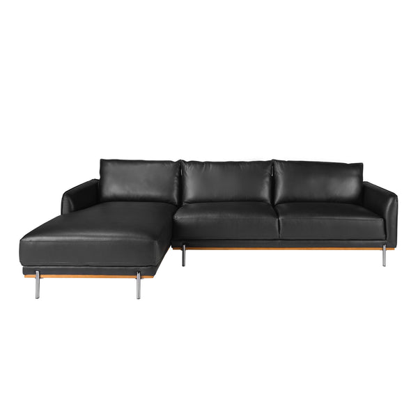 Left-hand chaise longue sofa in black leather