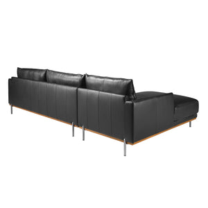 Left-hand chaise longue sofa in black leather
