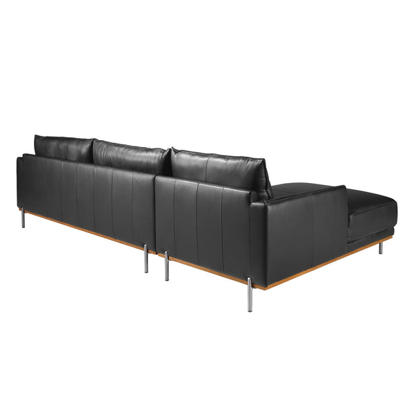 Left-hand chaise longue sofa in black leather