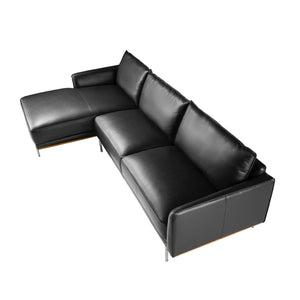 Left-hand chaise longue sofa in black leather