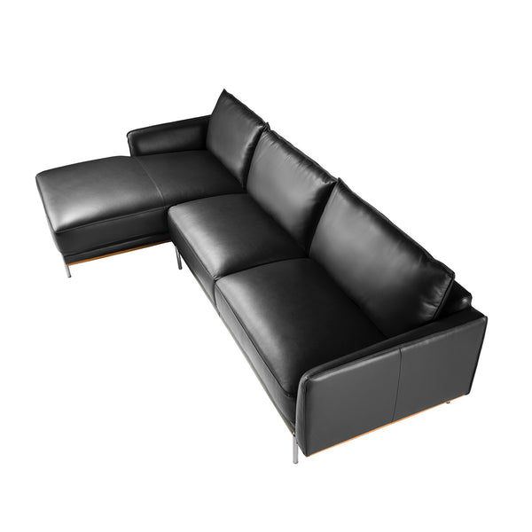 Left-hand chaise longue sofa in black leather