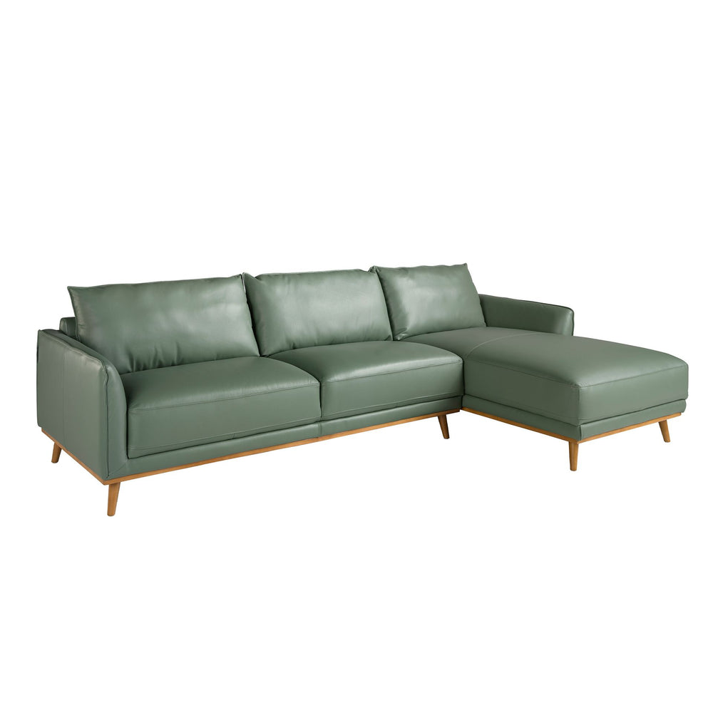 Right-hand chaise longue sofa in green leather