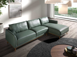 Right-hand chaise longue sofa in green leather