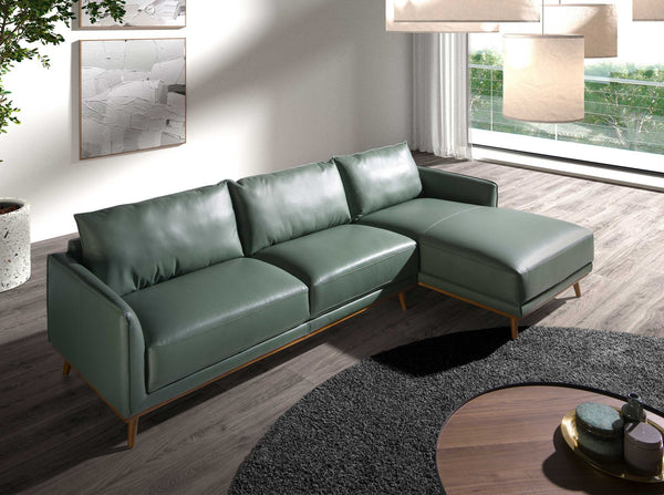 Right-hand chaise longue sofa in green leather
