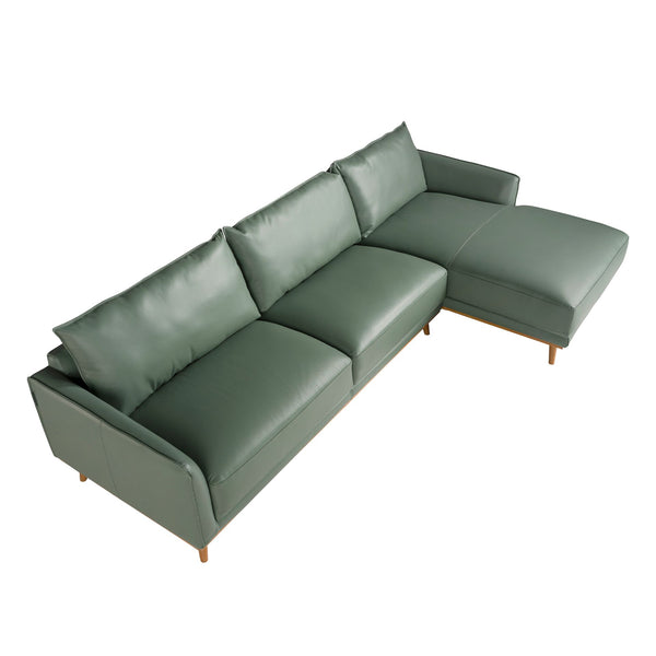 Right-hand chaise longue sofa in green leather