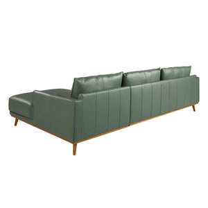 Right-hand chaise longue sofa in green leather