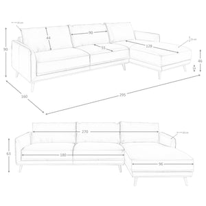 Right-hand chaise longue sofa in green leather
