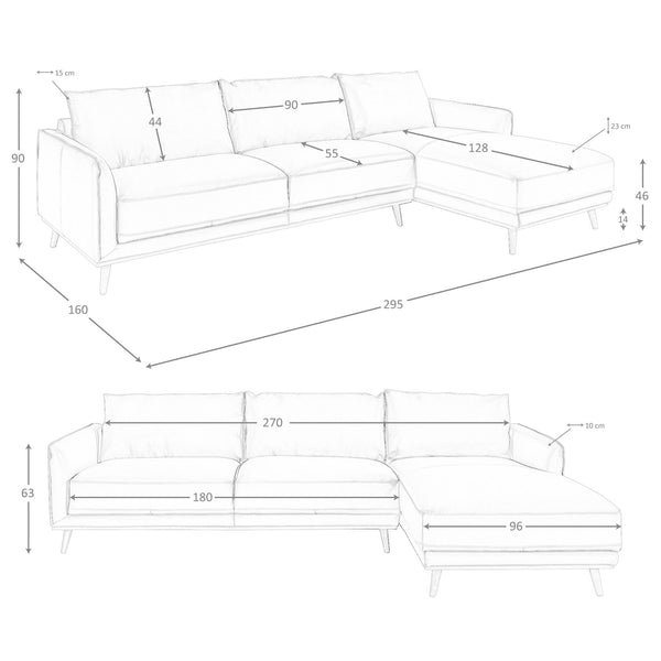 Right-hand chaise longue sofa in green leather