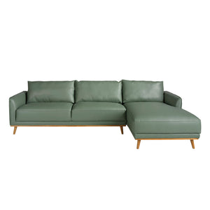 Right-hand chaise longue sofa in green leather