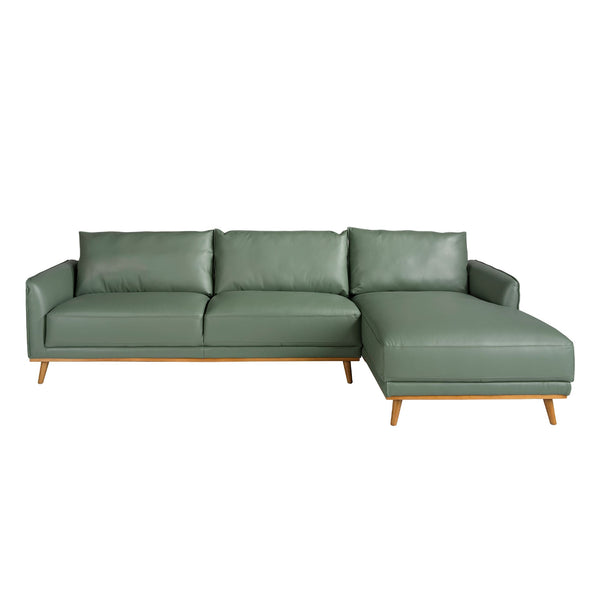 Right-hand chaise longue sofa in green leather