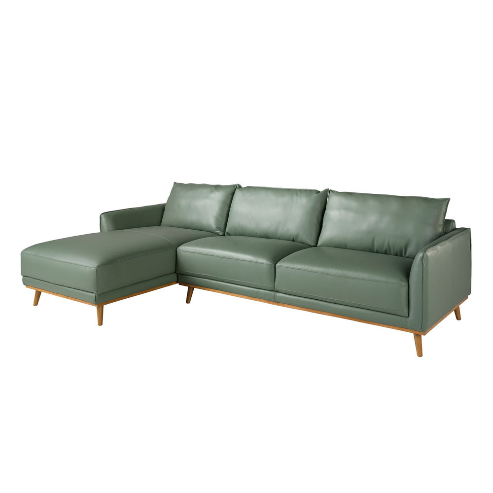 Left chaise longue sofa in green leather