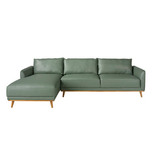 Left chaise longue sofa in green leather