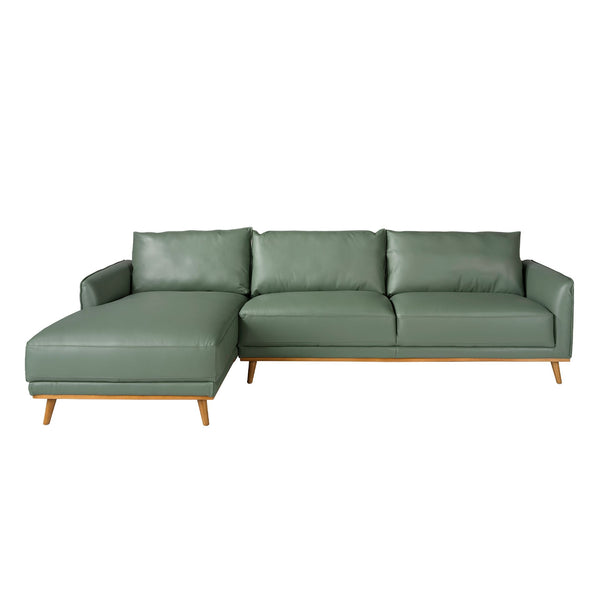 Left chaise longue sofa in green leather