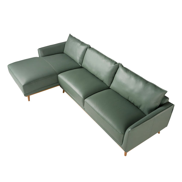 Left chaise longue sofa in green leather